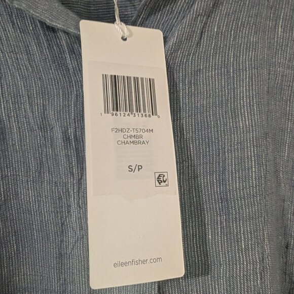 NWT Eileen Fisher | Striped Organic Linen Crinkle Short-Sleeve Shirt - Picture 5 of 11